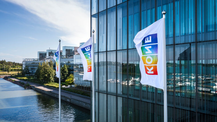 KONE Building in Finland with Pride flags.