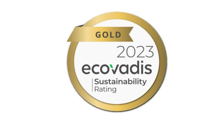 Ecovadis Gold 2023 sustainability rating logo.
