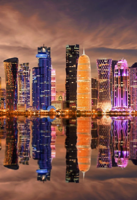 Night-view-of-high-rise-buildings-in-Qatar