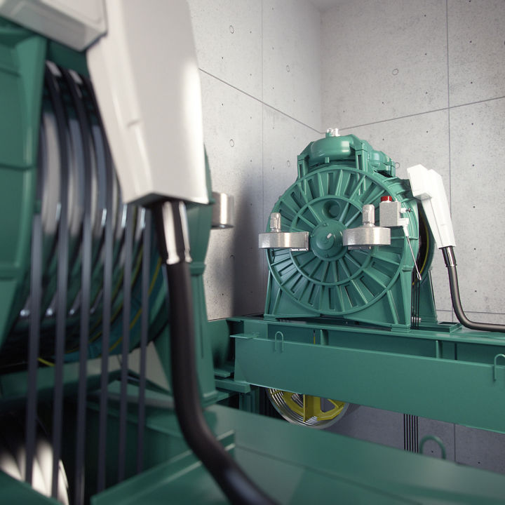 KONE's UltraRope and elevator machine.