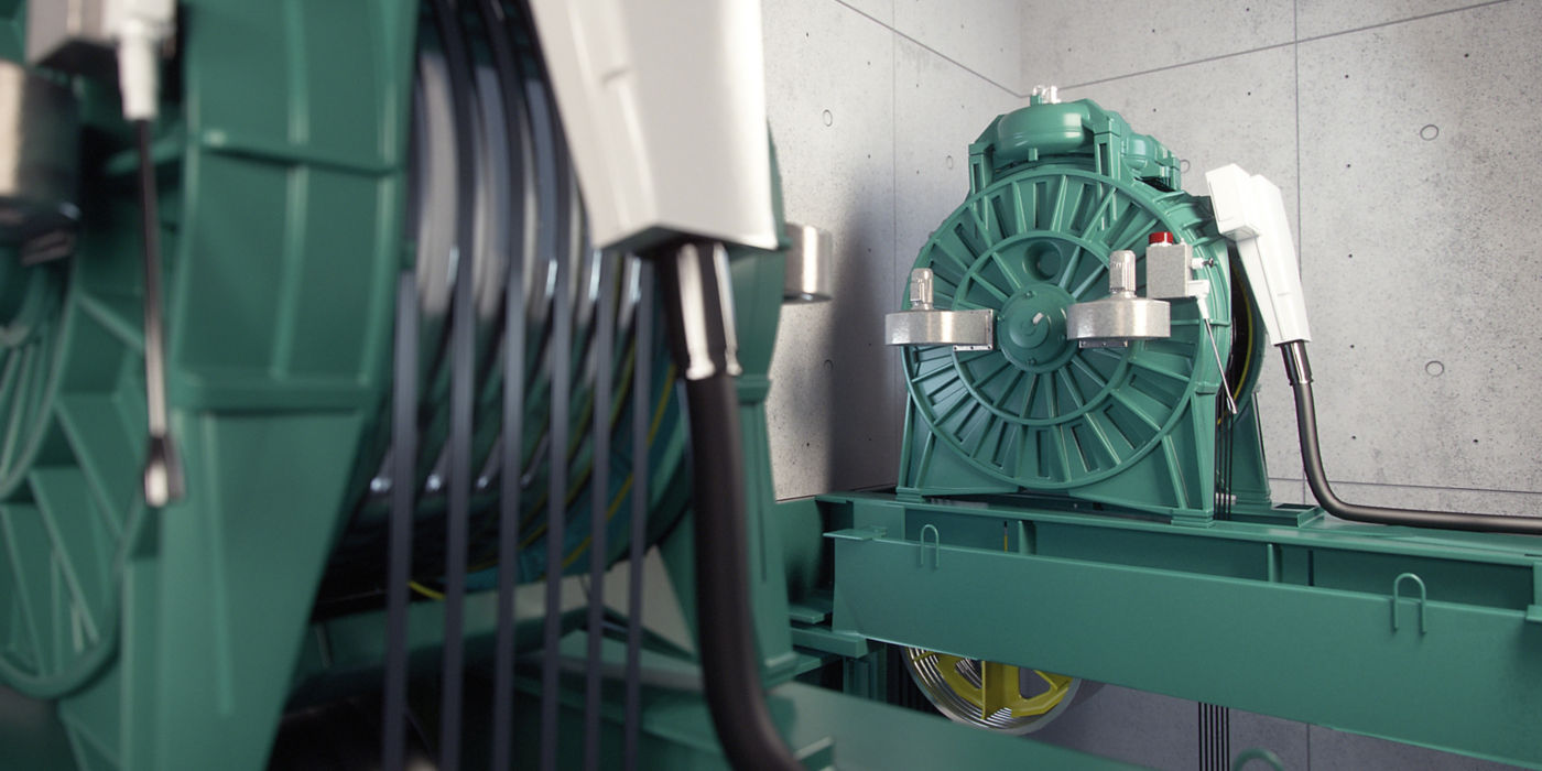 KONE's UltraRope and elevator machine.