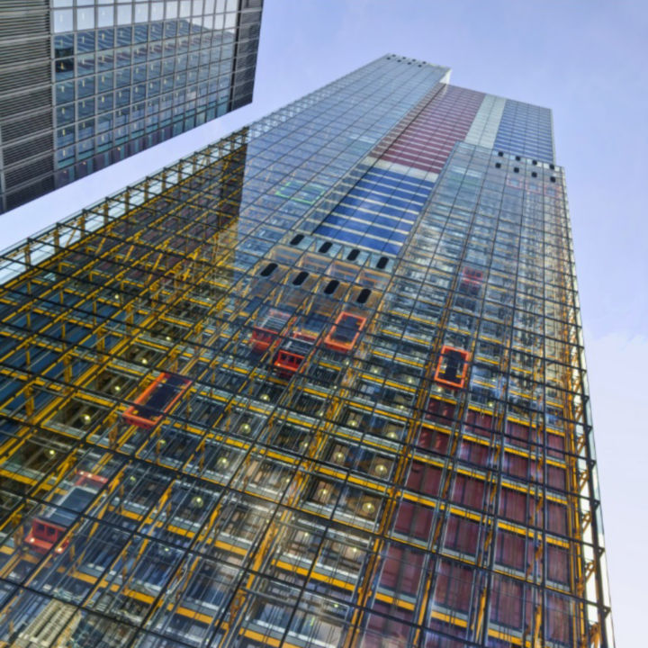 The Leadenhall Building in London surrounded by buildings of different eras.