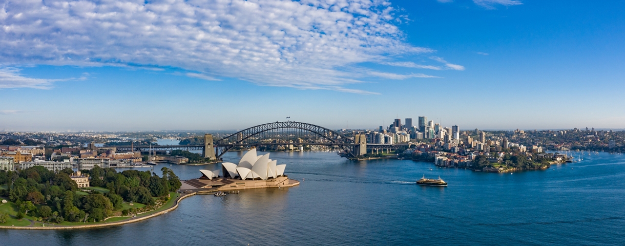 Sydney Australia April 6th 2019 : Wide panoramic view of the beautiful city of Sydney, Australia