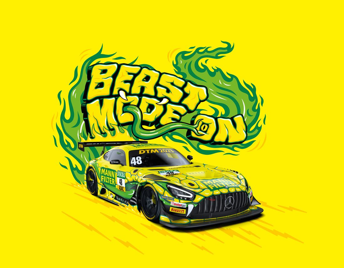 Official MANN-FILTER motorsport visual 2023 with the Mercedes GT3 Evo Mamba for the DTM series