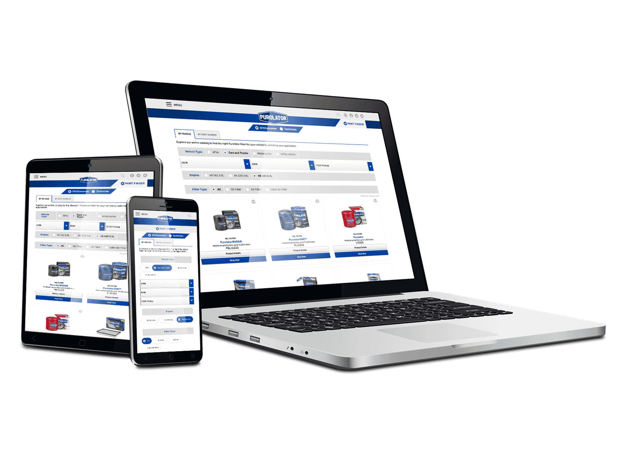Access pureoil.com and utilize Purolator's Part Finder tool from any device.