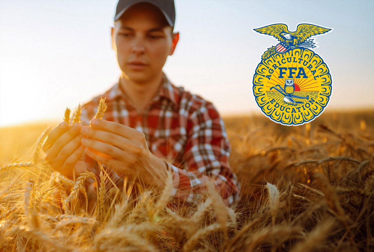 Farmer standing in a wheat field