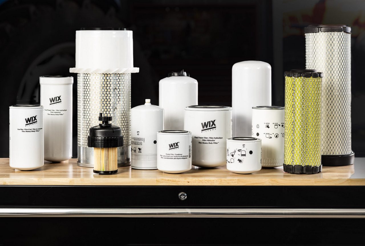 Variety of wix filters on a table