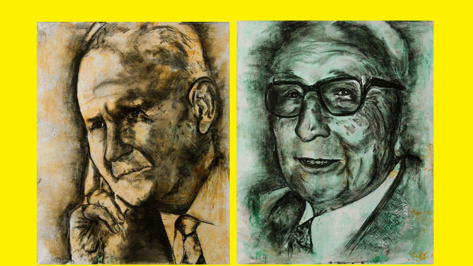 Dos retratos pintados de Adolf Mann y el Dr. Erich Hummel, los fundadores de MANN+HUMMEL