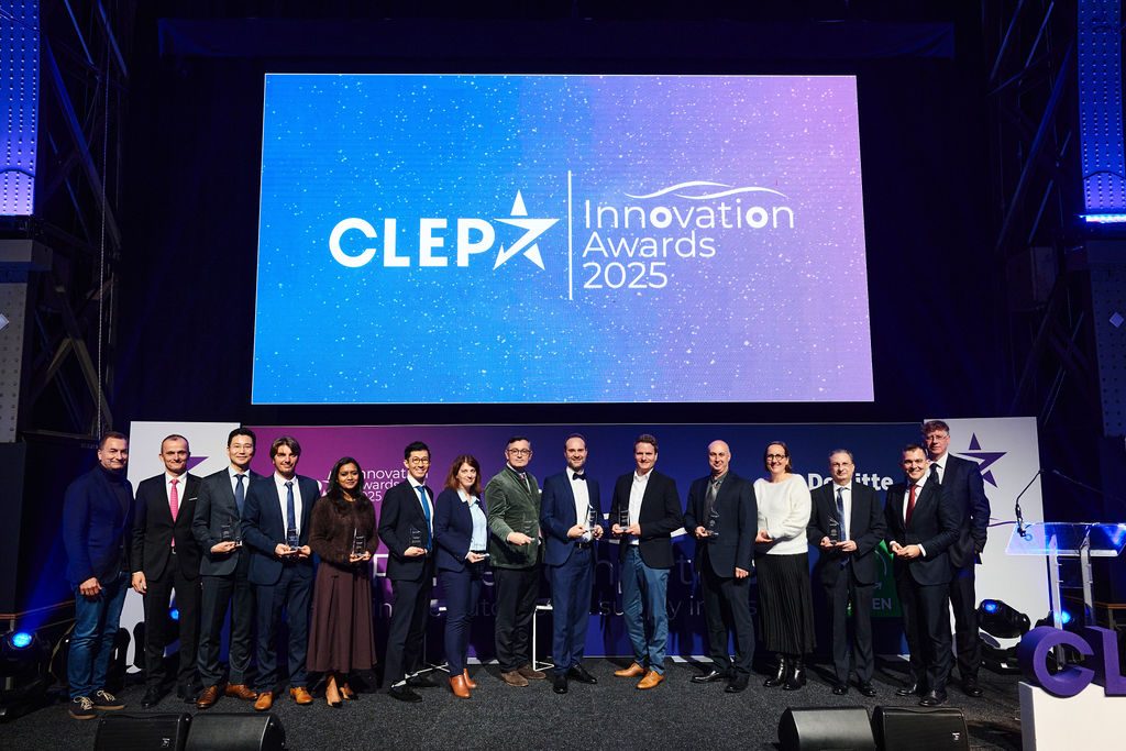 Group of award recipients on stage at the CLEPA Innovation Awards 2025