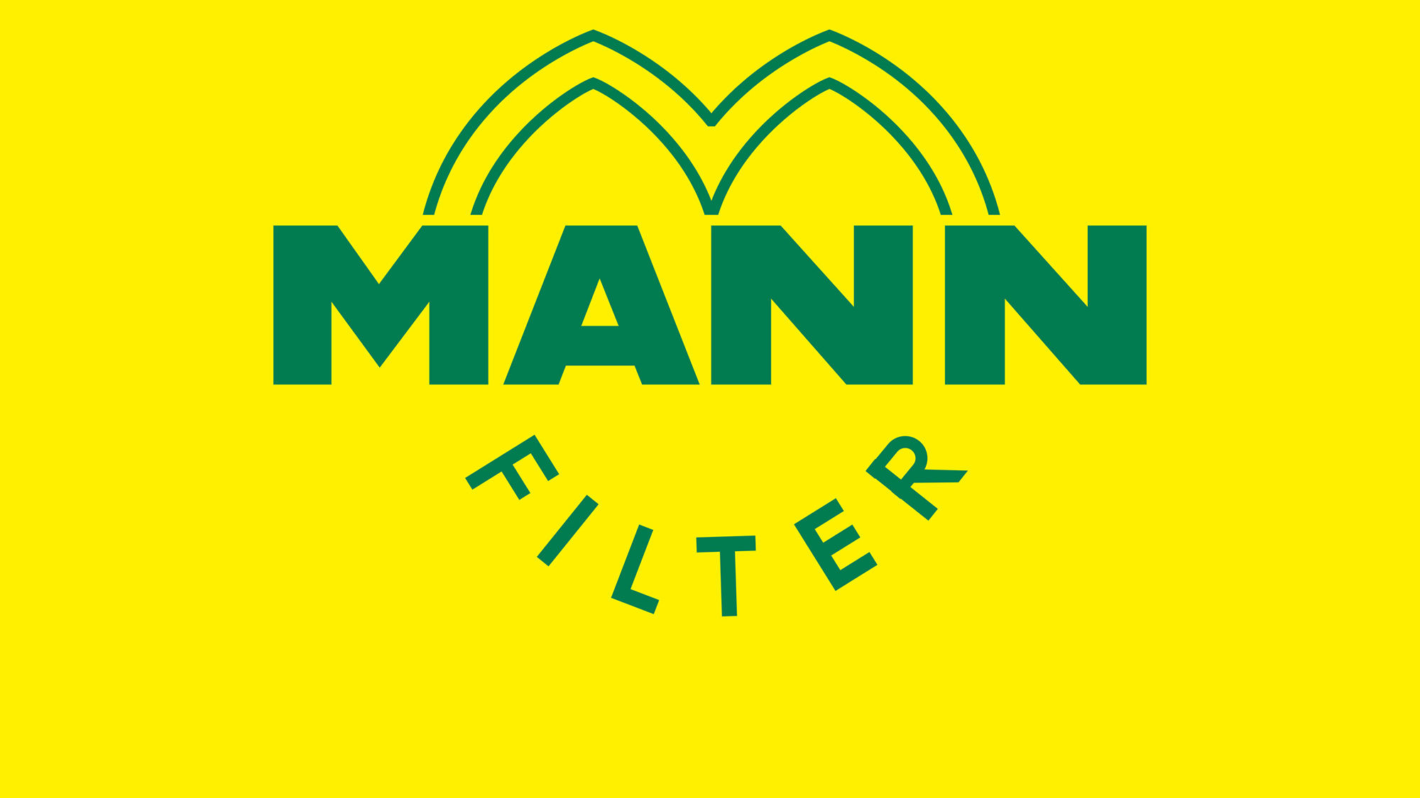 El logotipo de MANN-FILTER Horaf, en color verde, sobre un fondo amarillo brillante