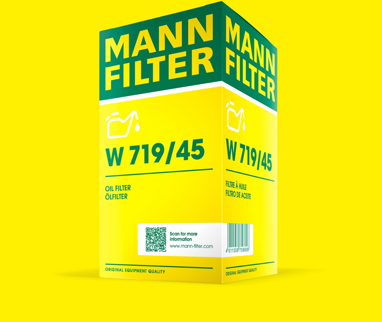 MANN-FILTERの新パッケージデザインは、オイルフィルターのパッケージ例w719/45をご参照ください