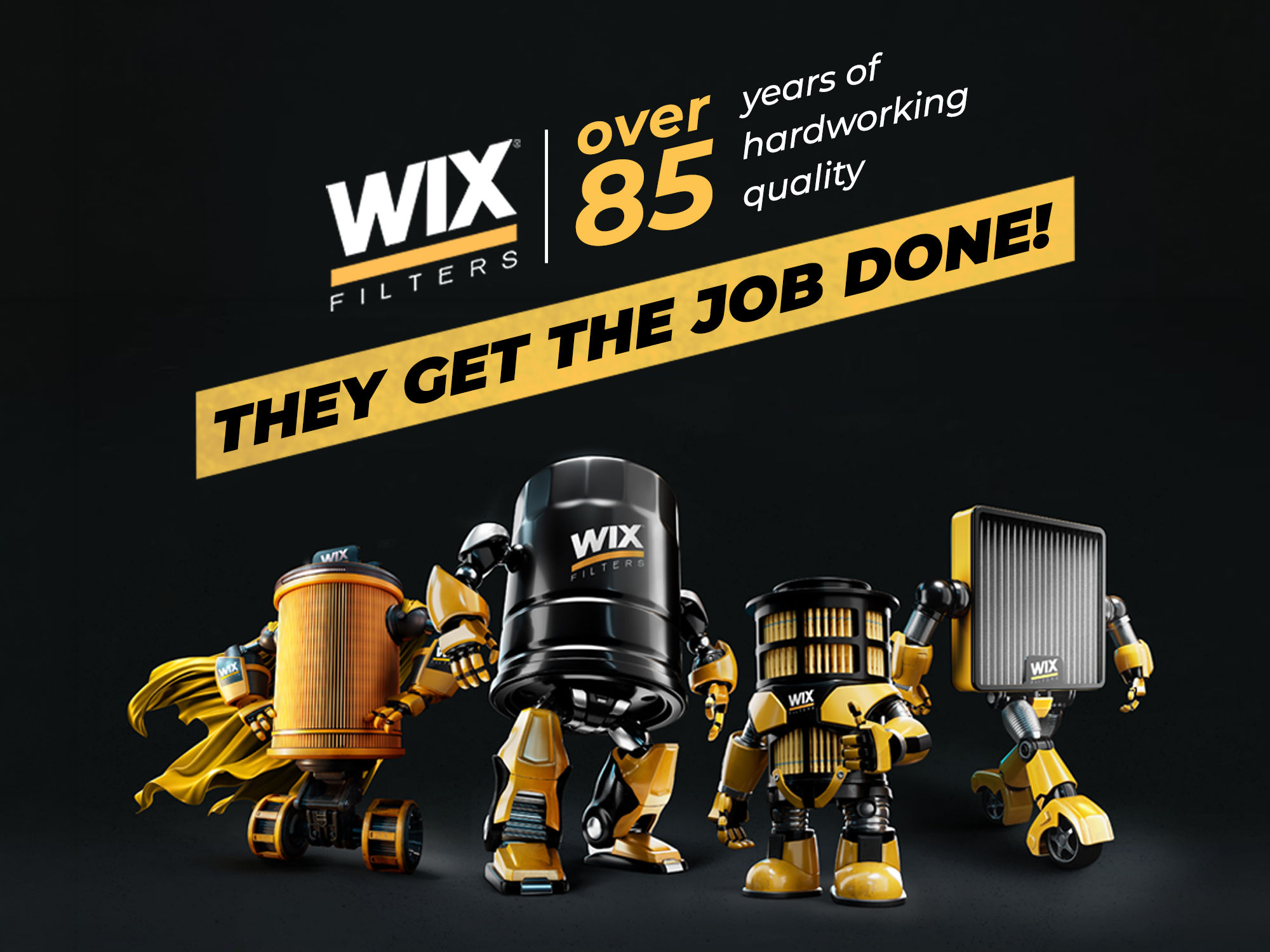 WIX Filters key visual showing  filter heroes on black background
