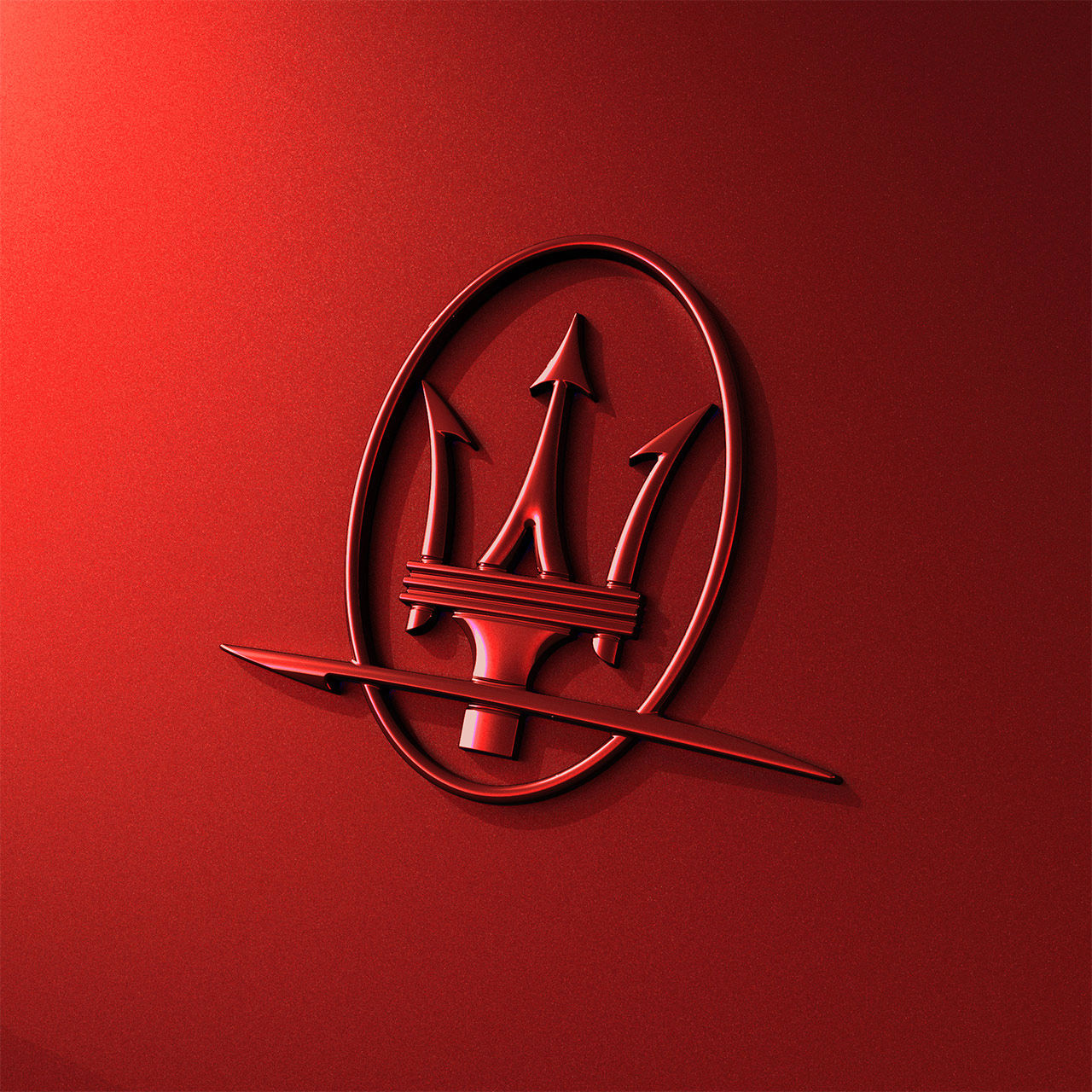 Logo de Maserati en el SUV Levante F Tributo Special Edition rojo