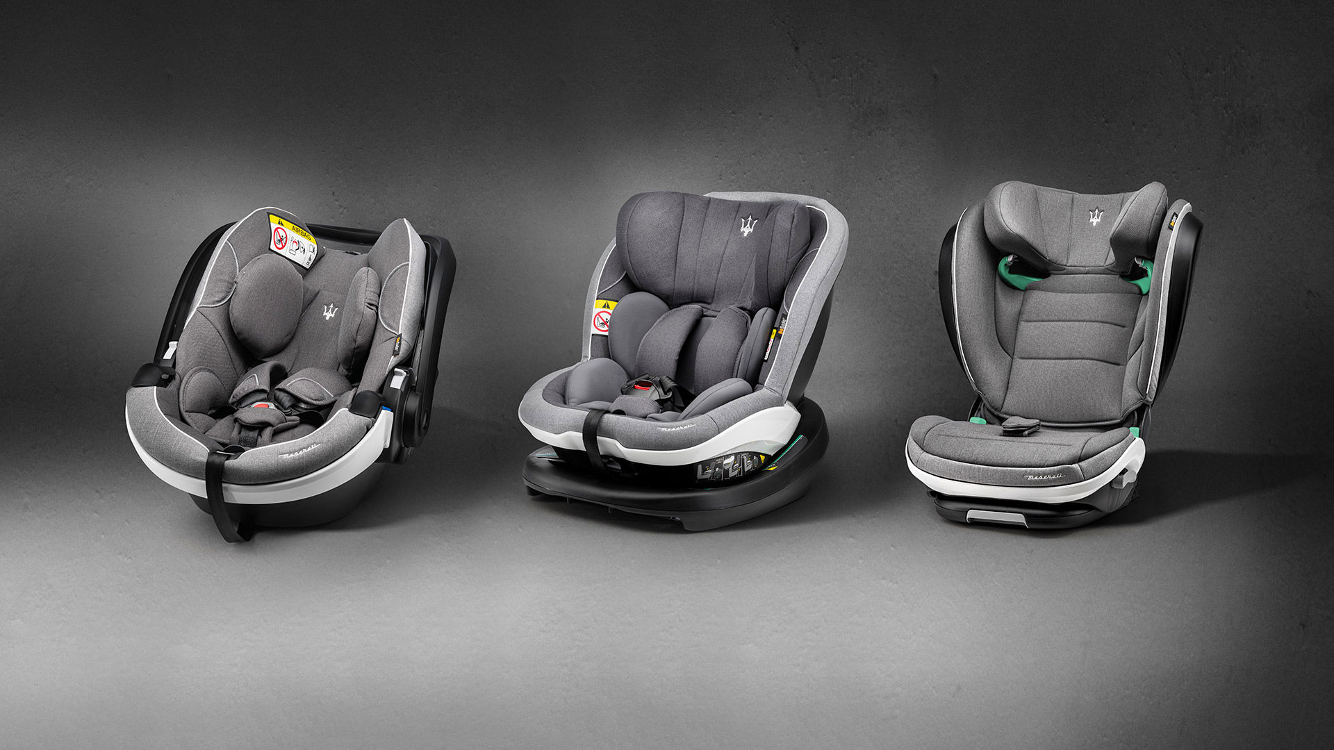 Tres modelos de sillas para niños para vehículos Maserati