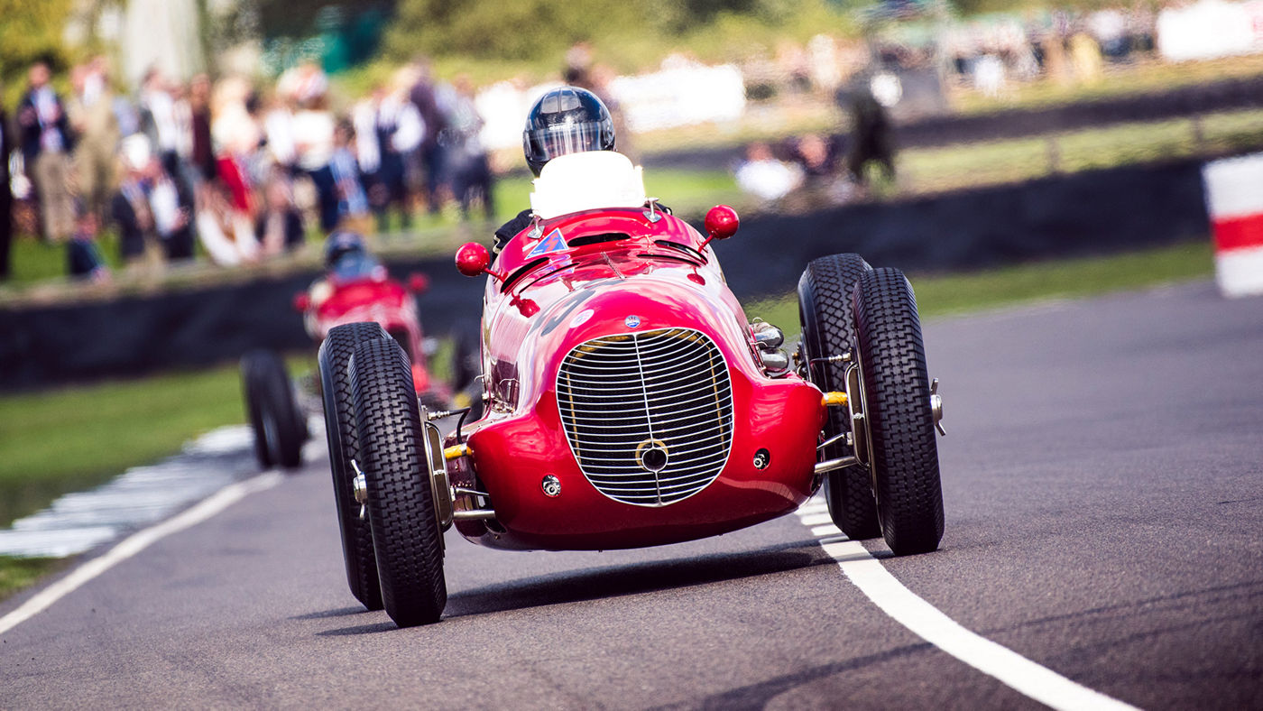 The 1936 Maserati 6CM single-seater racing car competing on the Goodwood circuit