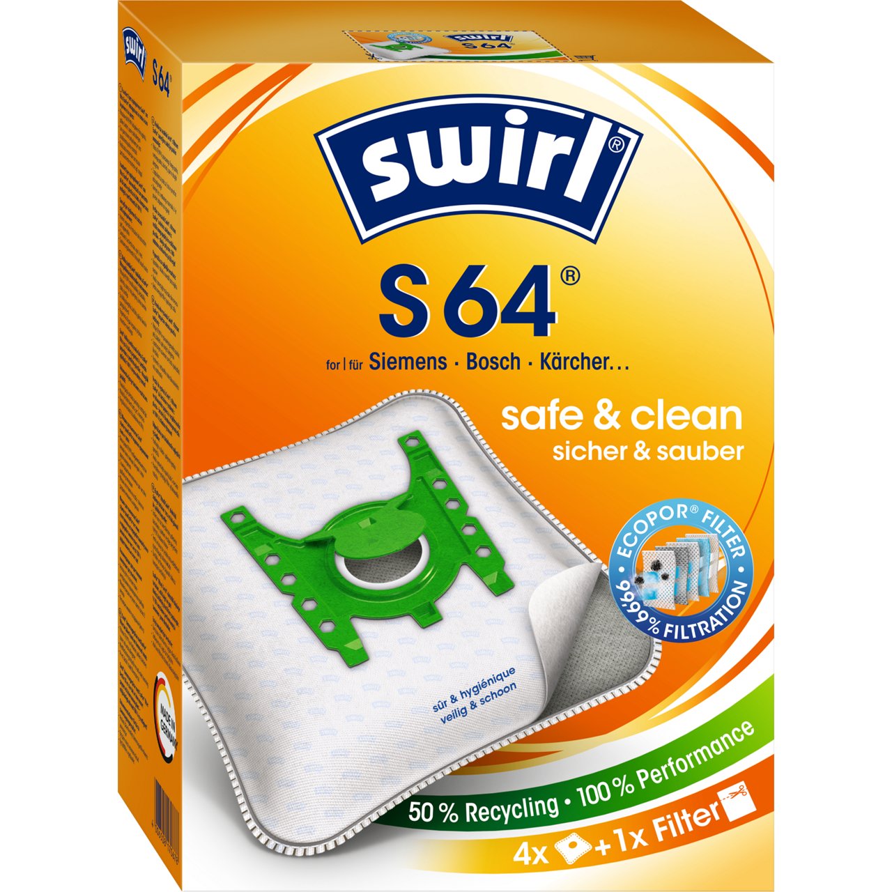 Swirl EcoPor stofzuigerzak S 64 – Voorzijde verpakking