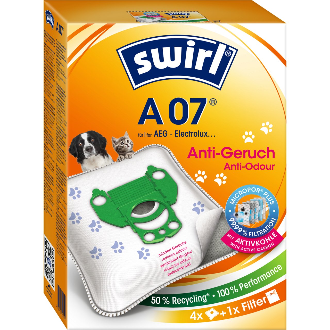 Swirl MicroPor Anti-Geruch Staubsaugerbeutel A 07 Verpackung Vorderseite
