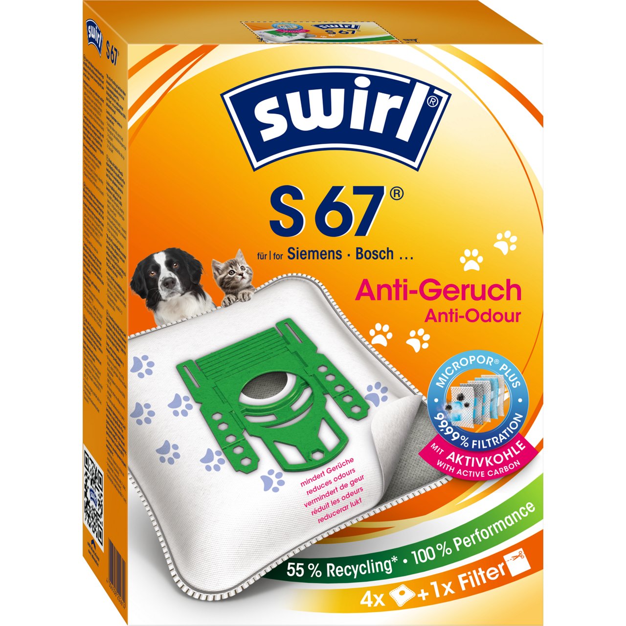 Swirl MicroPor Anti-Geruch Staubsaugerbeutel S 67 Verpackung Vorderseite