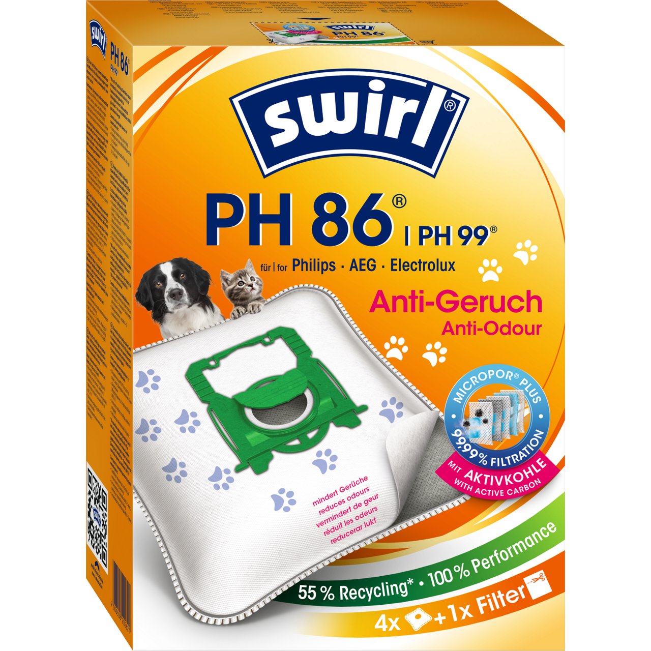 Swirl MicroPor Anti-Geruch Staubsaugerbeutel PH 86 Verpackung Vorderseite