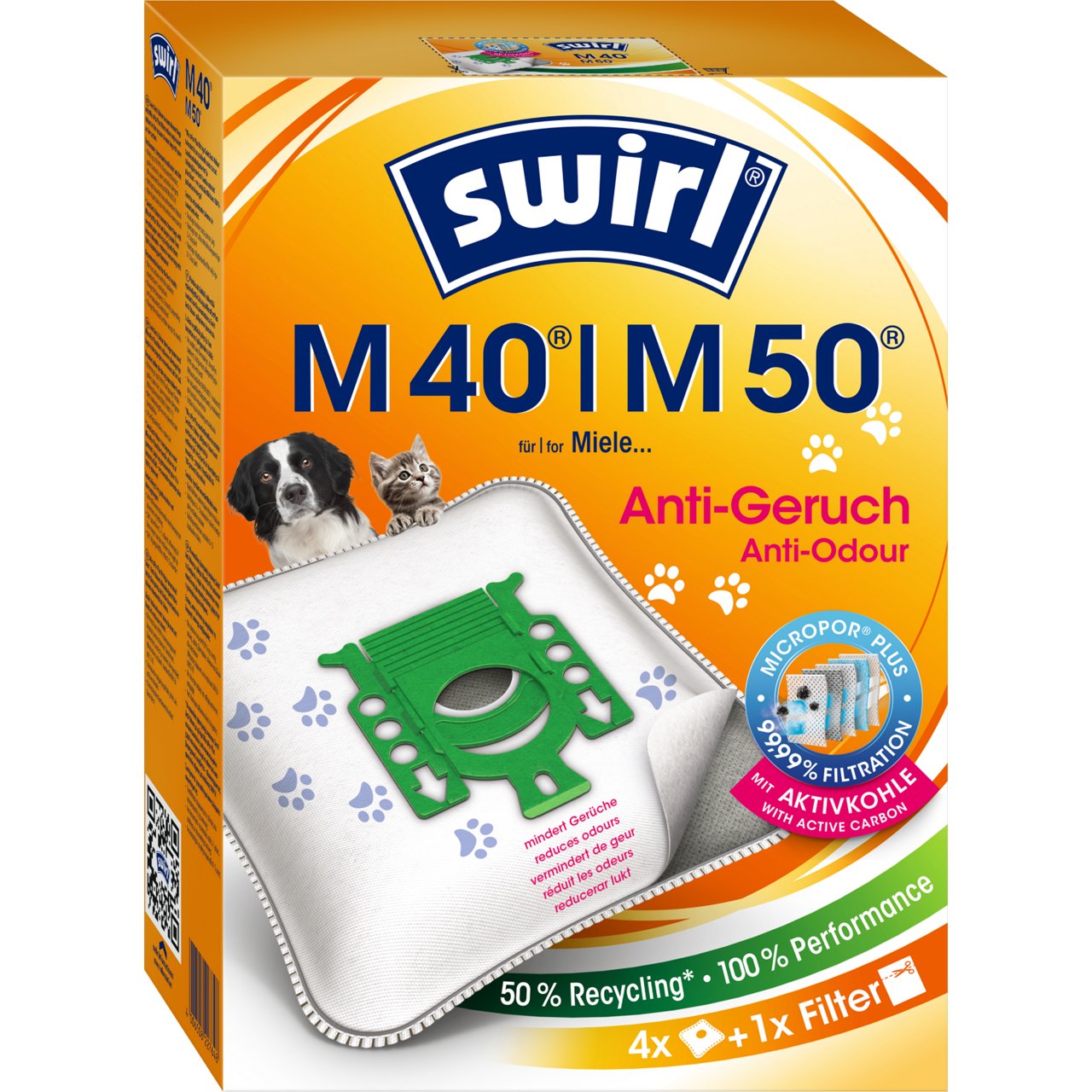 Swirl MicroPor Anti-Geruch Staubsaugerbeutel M 40 / M 50 Verpackung Vorderseite