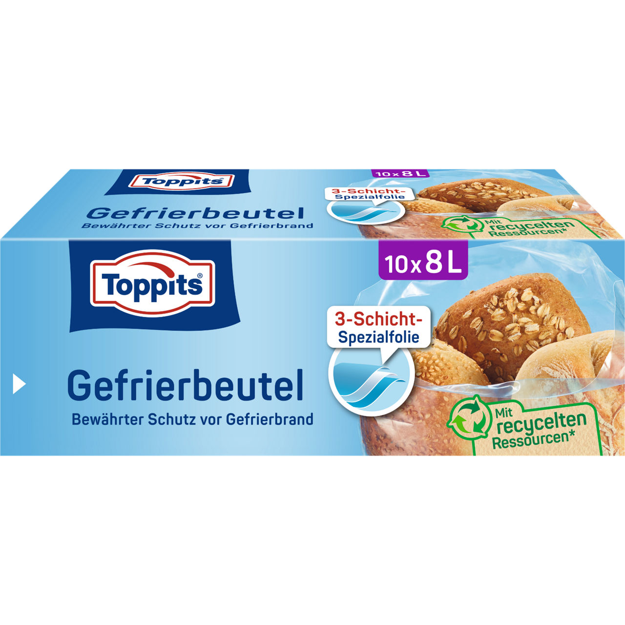 Toppits Gefrierbeutel 10x8L Verpackung Vorderseite DE