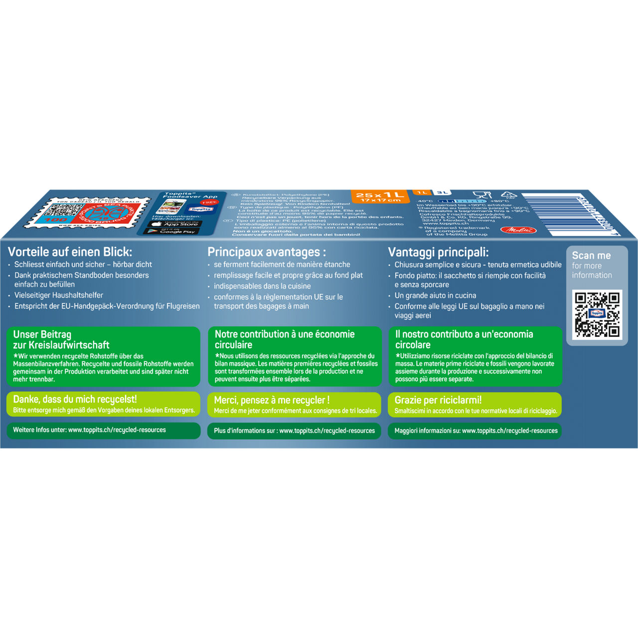 Toppits SafeLoc Gefrierbeutel 25 x 1L Verpackung Rückseite