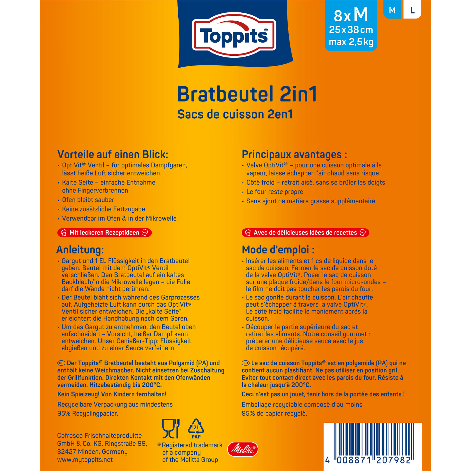 Toppits Bratbeutel 2in1 M Verpackung Rückseite
