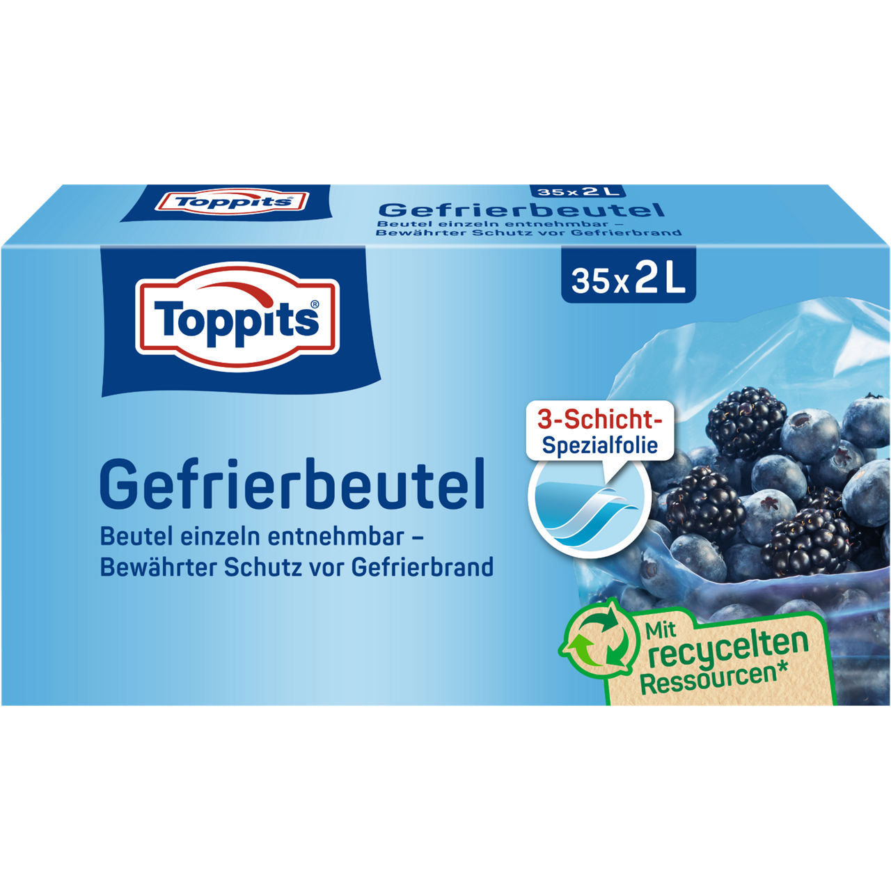 Toppits Gefrierbeutel 35x2L Verpackung Vorderseite DE