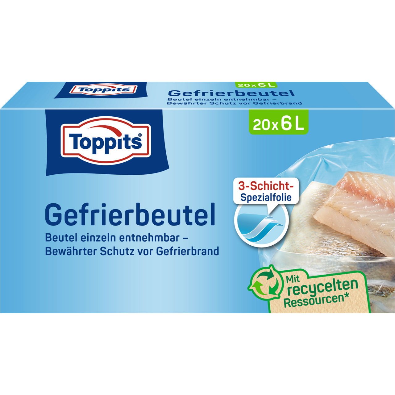 Toppits Gefrierbeutel 20x6L Verpackung Vorderseite DE