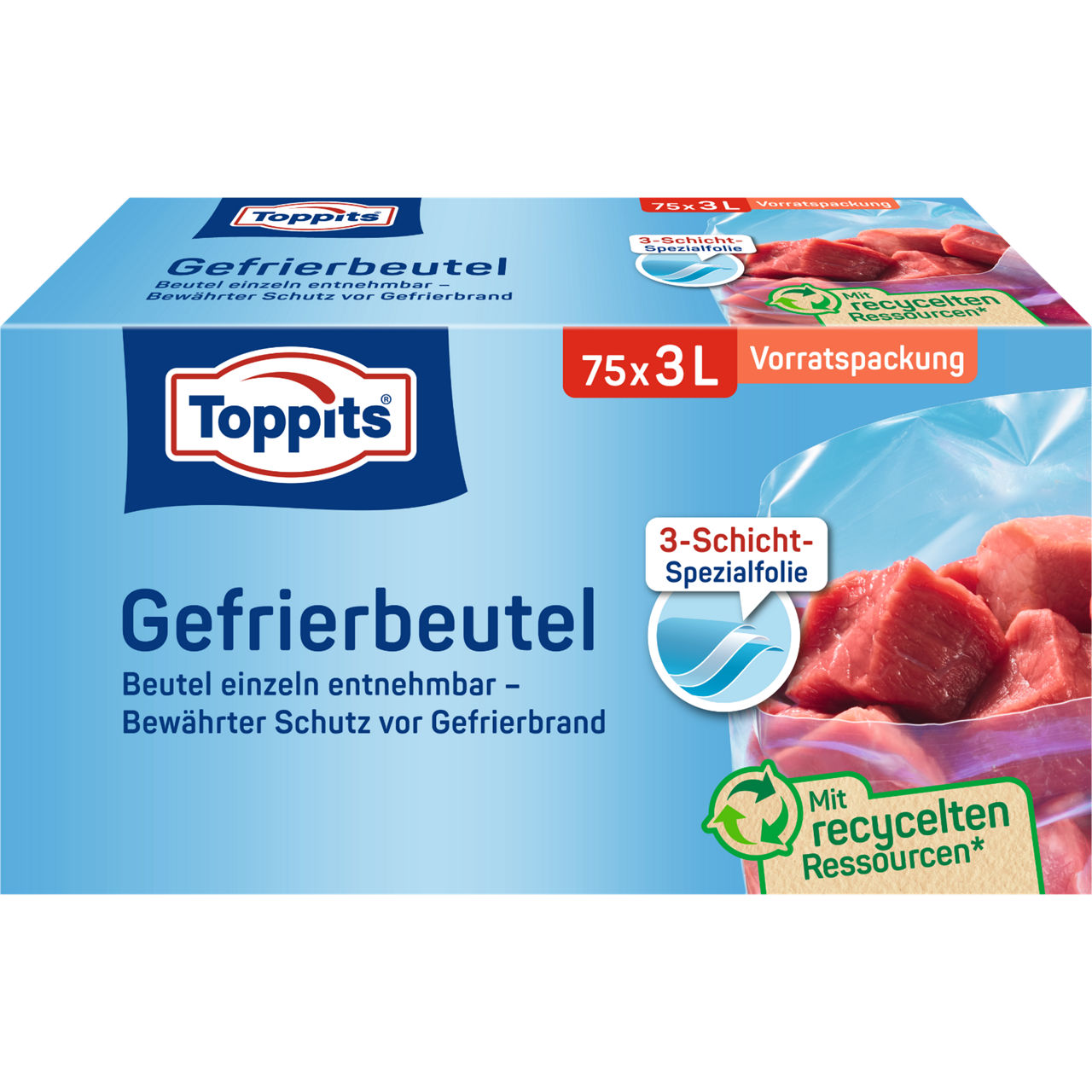 Toppits Gefrierbeutel 75x3L Verpackung VP Vorderseite DE