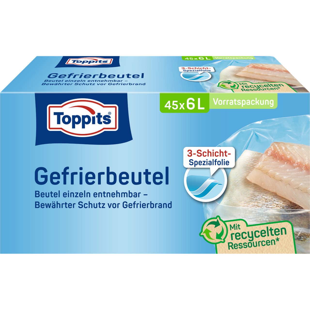 Toppits Gefrierbeutel 45x6L Verpackung  VP Vorderseite DE