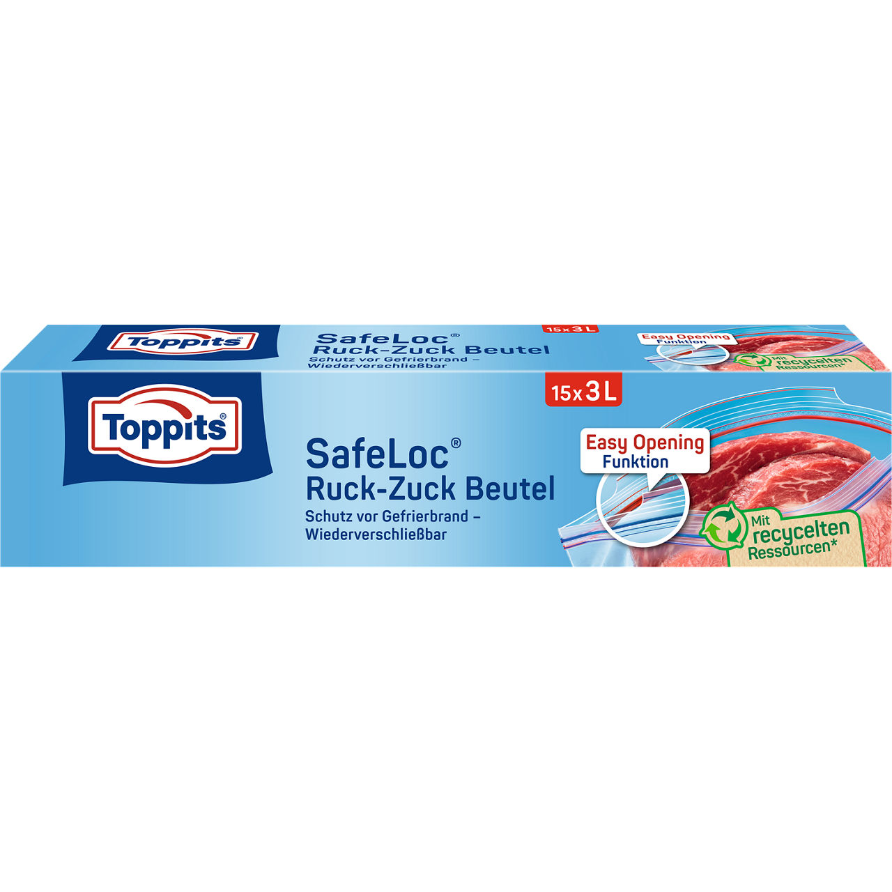 Toppits SafeLoc Ruck-Zuck Gefrierbeutel AT 15x 3L - Verpackung Vorderseite