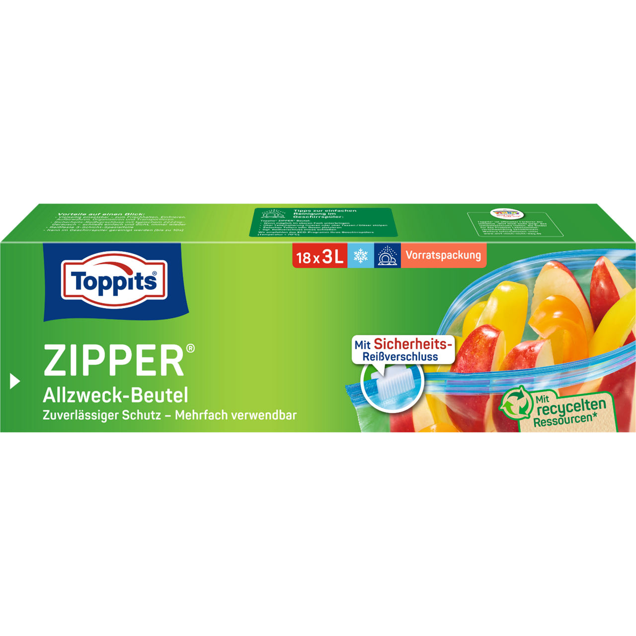 Toppits Zipper Beutel 18x3L Verpackung Vorderseite 