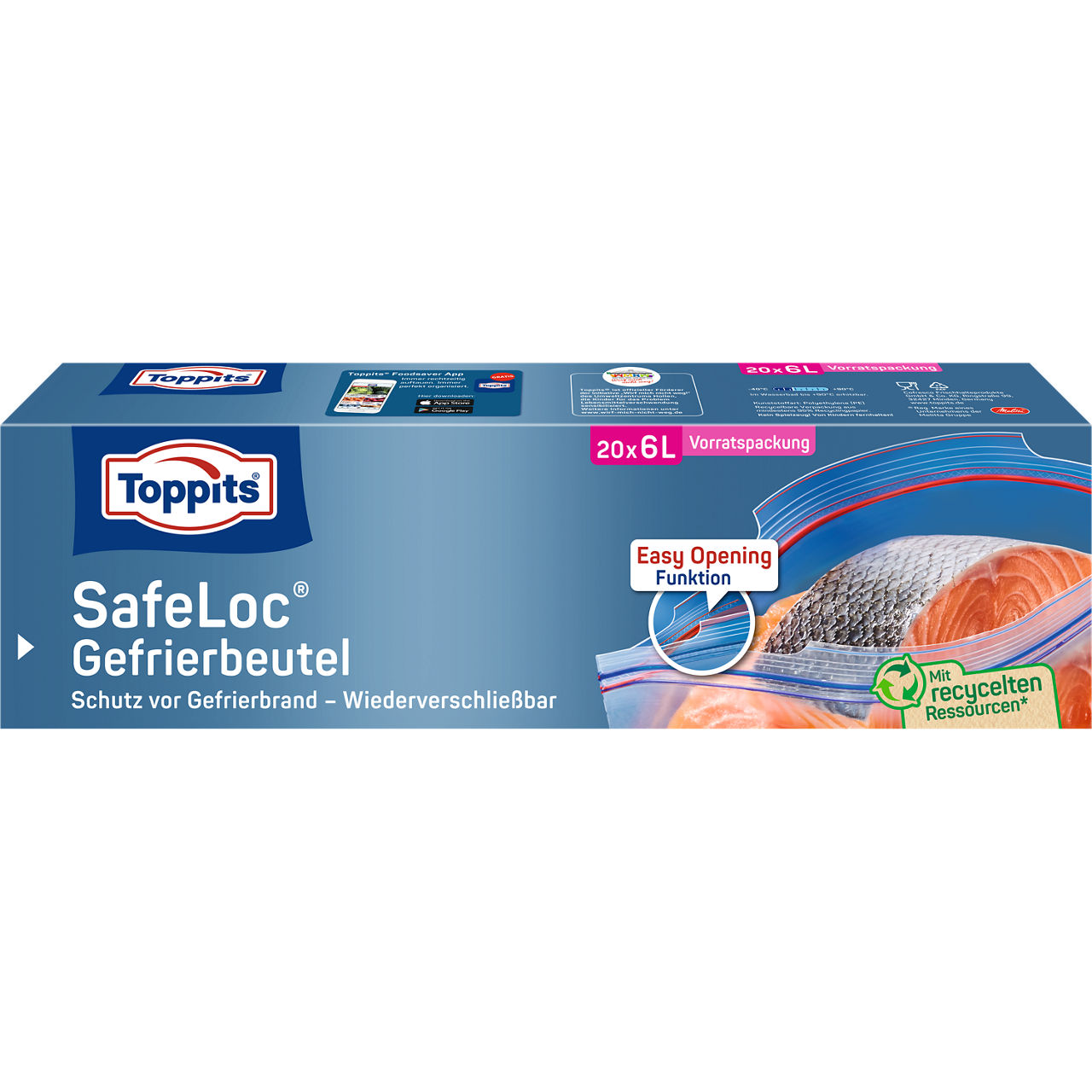 Toppits SafeLoc Gefrierbeutel 20 x 6L - Vorratspackung Verpackung Vorderseite