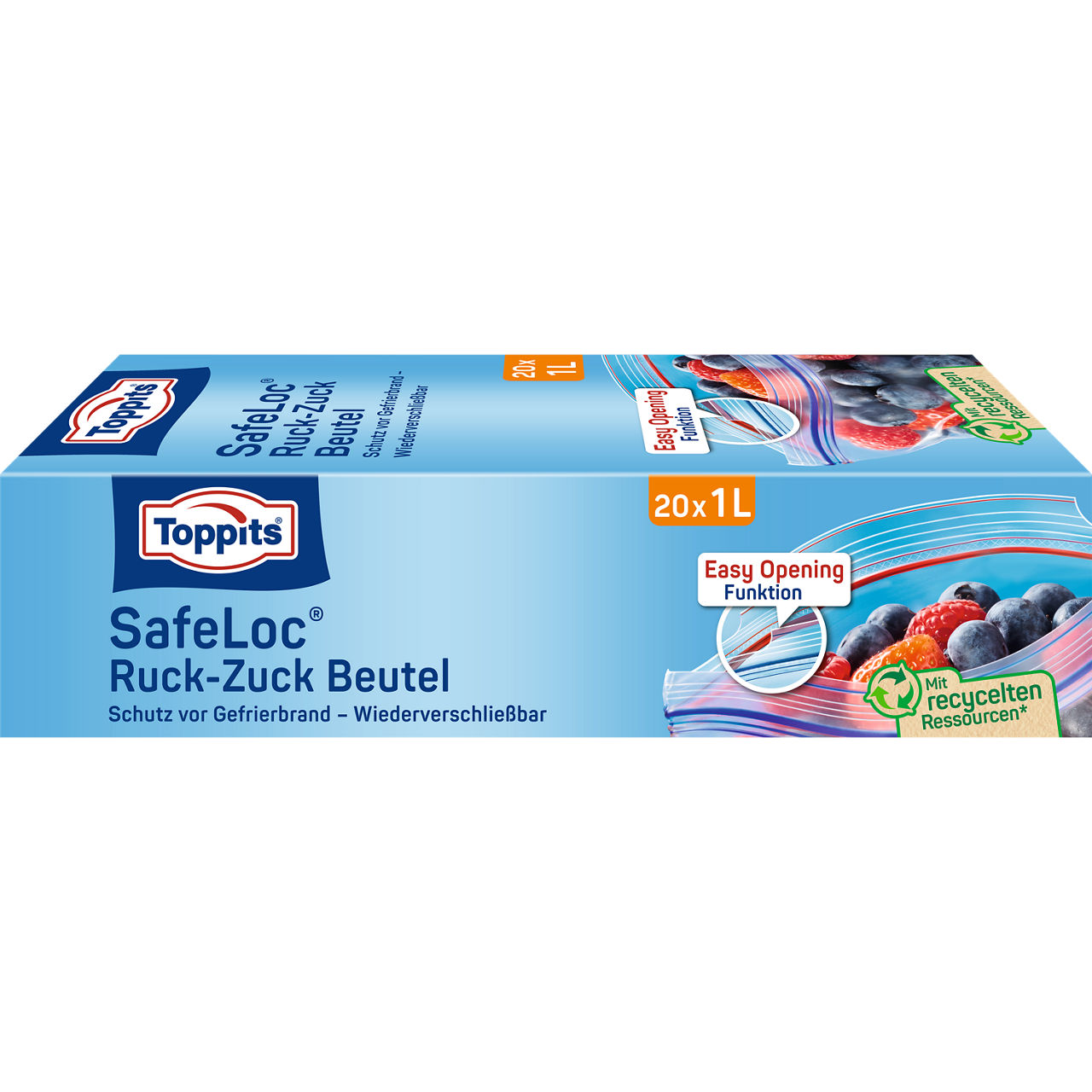 Toppits SafeLoc Ruck-Zuck Beutel 20x1L Verpackungsvorderseite