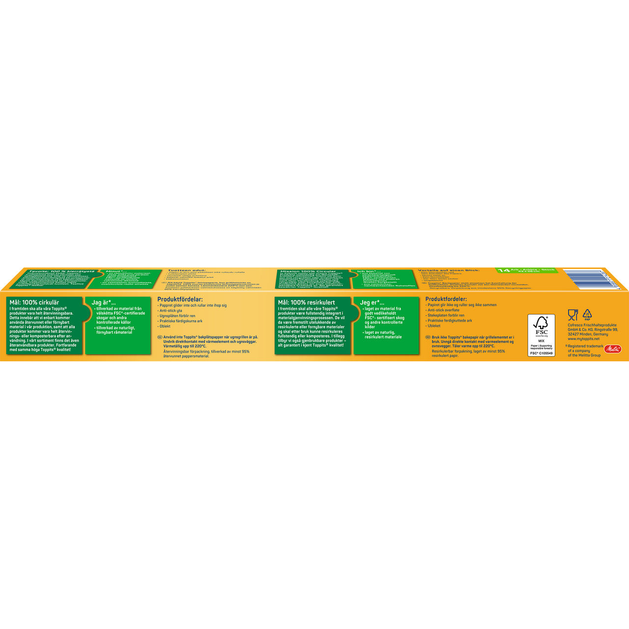 Backsida av Toppits(R) Bakplåtspapper med Struktur – Glidfri, Lättanvänt Bakpapper (14 Ark)  