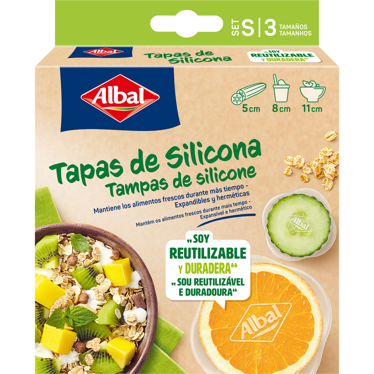 Caja de tapas de silicona reutilizables, set de 3 tamaños (5 cm, 8 cm y 11 cm), para mantener los alimentos frescos por más tiempo.