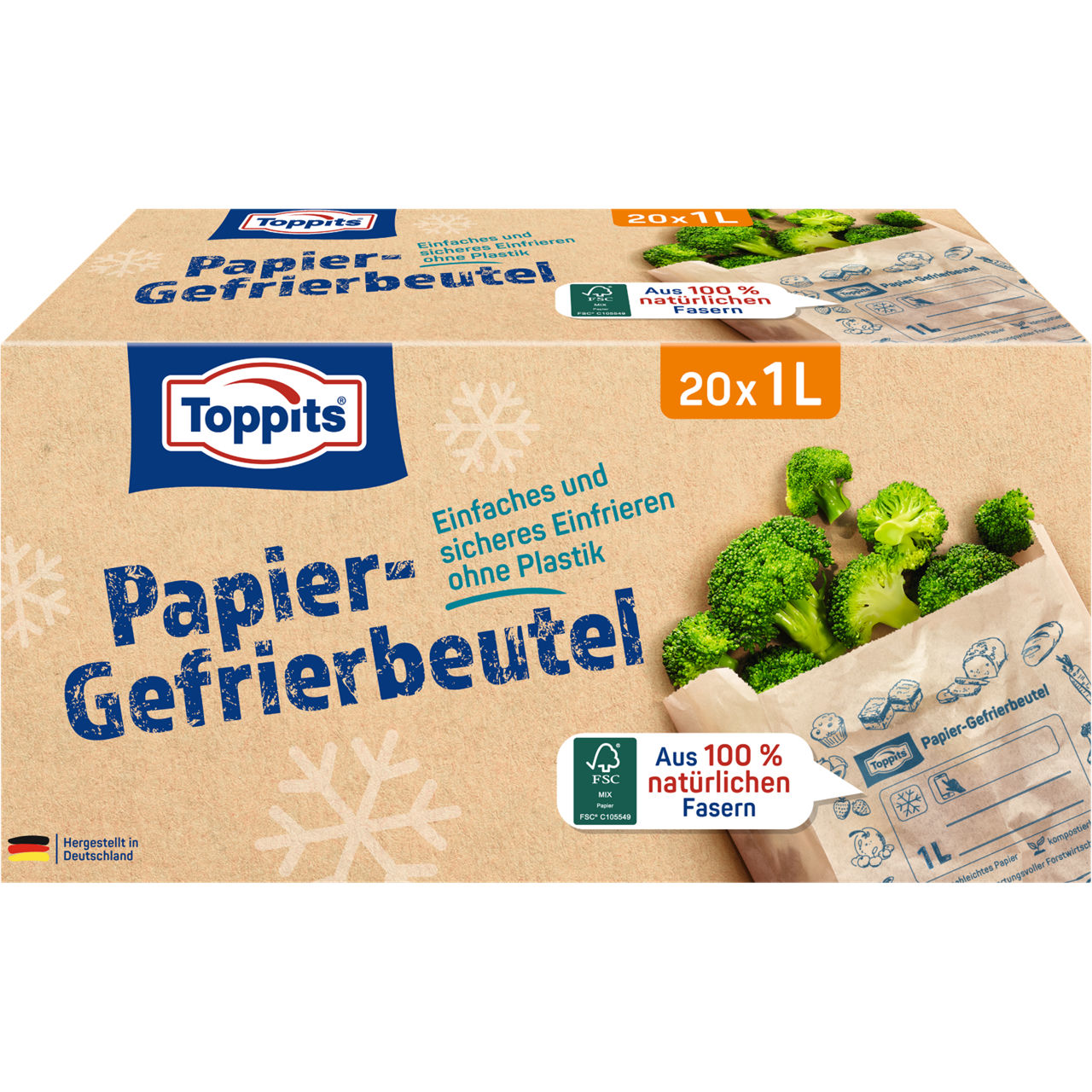 Toppits Papier- Gefrierbeutel 20x1L - Verpackung Vorderseite