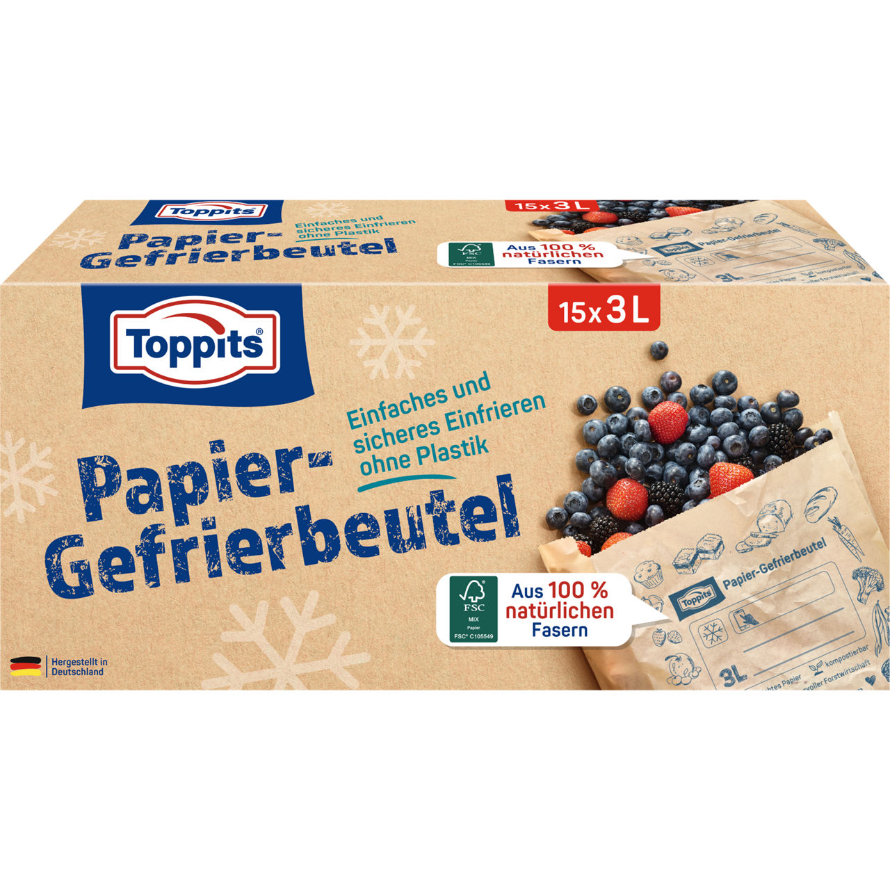 Toppits Papier- Gefrierbeutel 15x3L - Verpackung Vorderseite