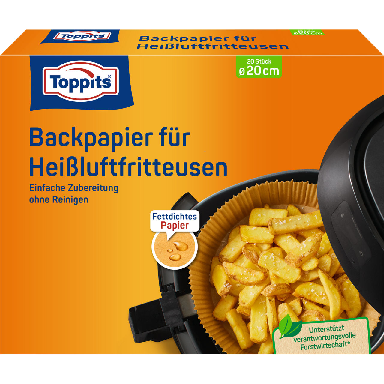 Toppits Airfryer Bakingpaper 20cm Verpackung Vorderseite DE