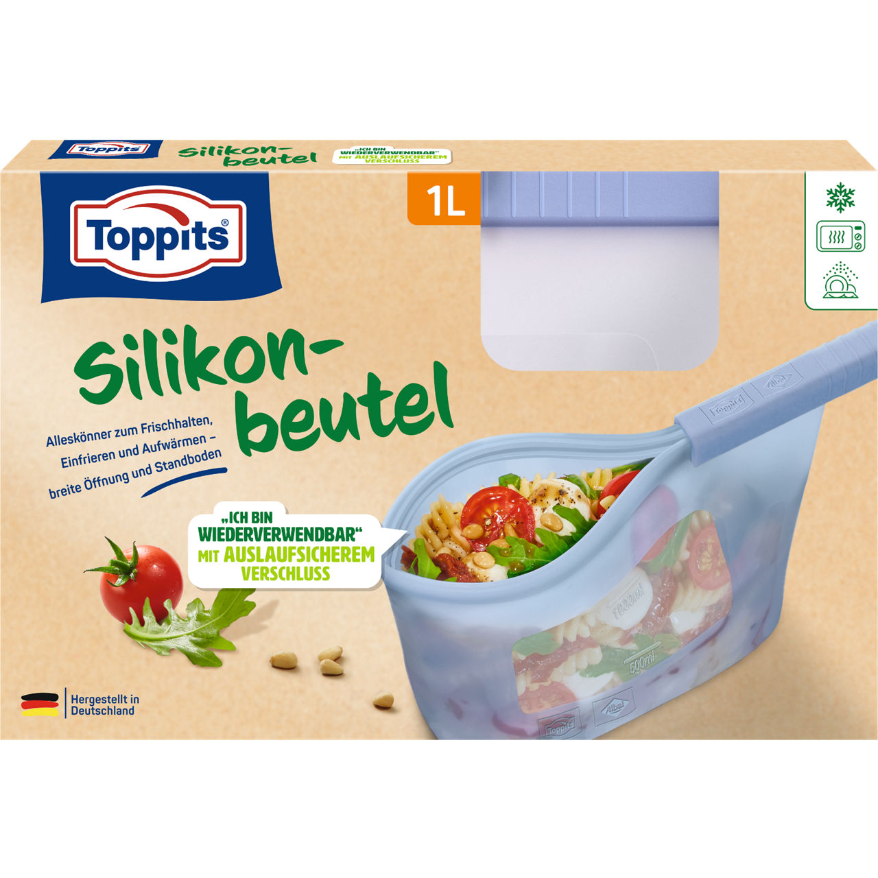 Toppits Silikonbeutel 1L Verpackung Vorderseite DE