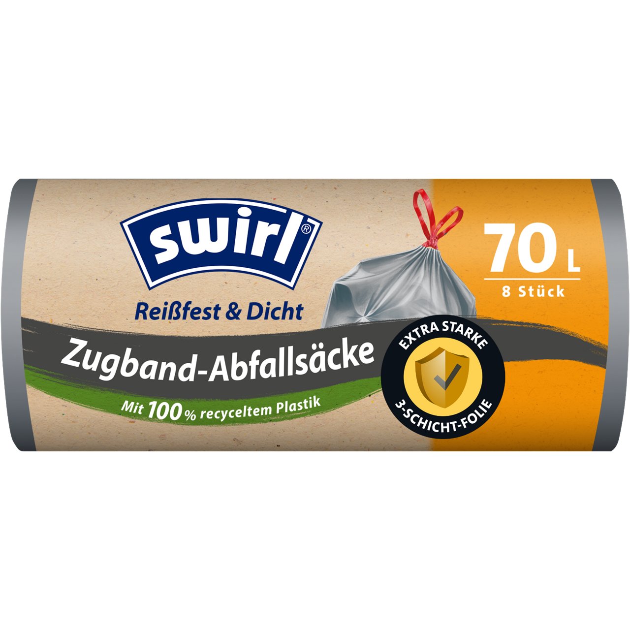 Swirl Abfallsäcke Verpackung Vorderseite -  70 Liter, 8 Beutel