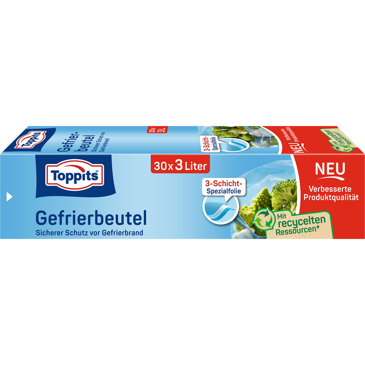 Toppits Gefrierbeutel 30x3L Verpackungsvorderseite 