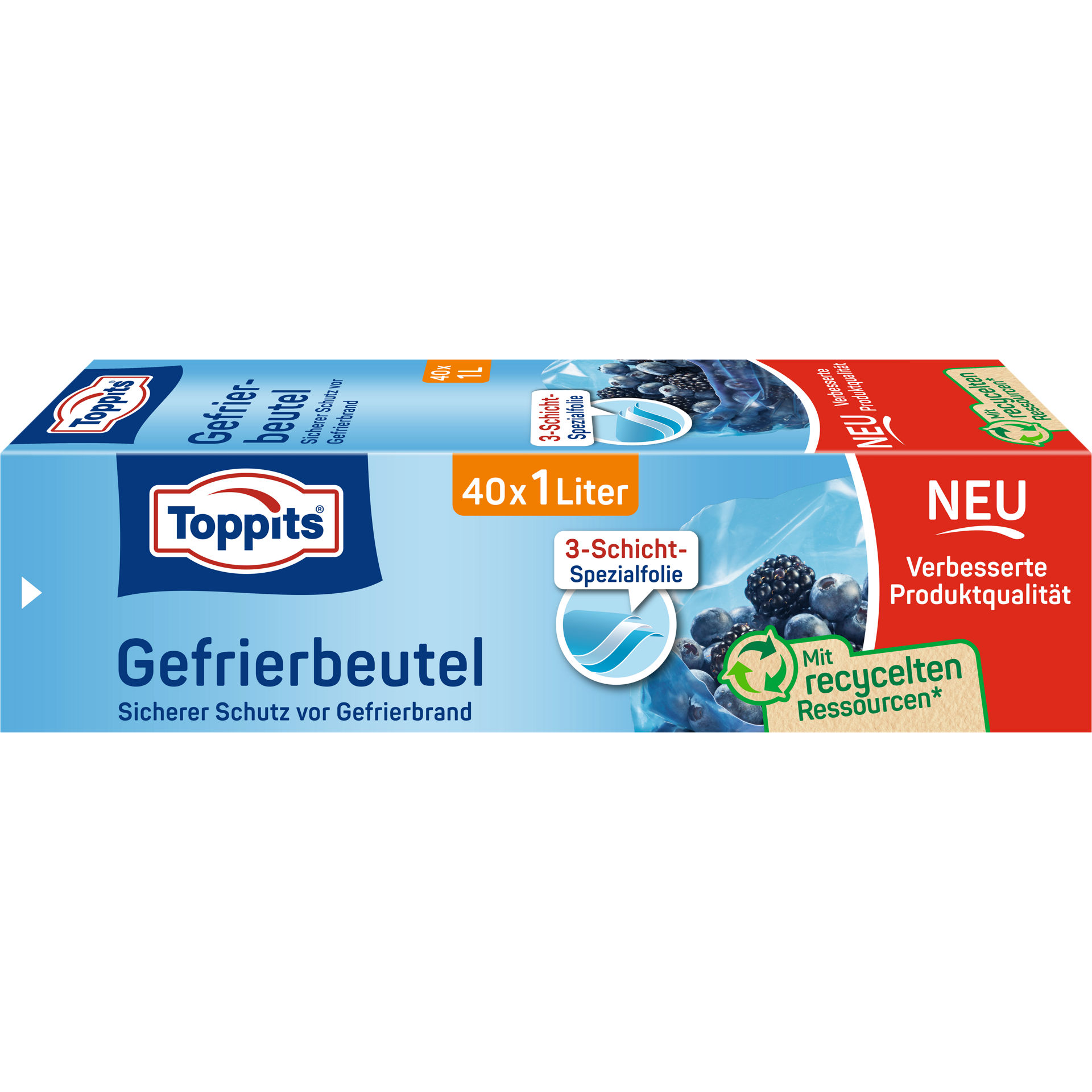 Toppits Gefrierbeutel 40x1L Verpackungsvorderseite 