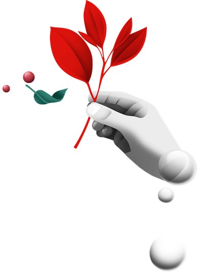 Nachhaltigkeit Rote Pflanze mit Hand 