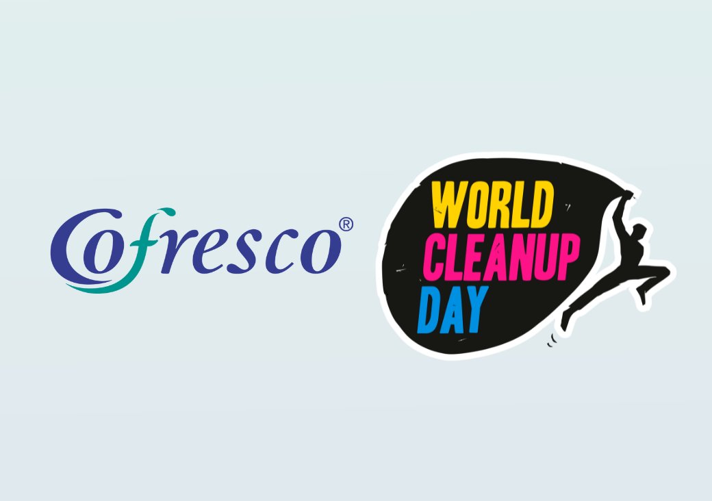 Das Cofresco-Logo steht neben dem World Cleanup Day Logo auf hellem Hintergrund
