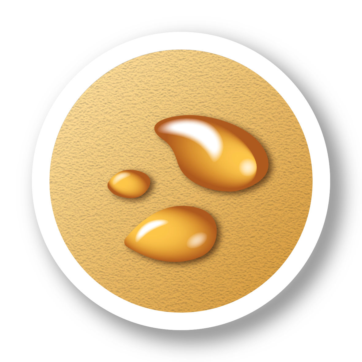 Symbol für fettabweisendes Material mit goldenen Öltröpfchen auf einer strukturierten Oberfläche.