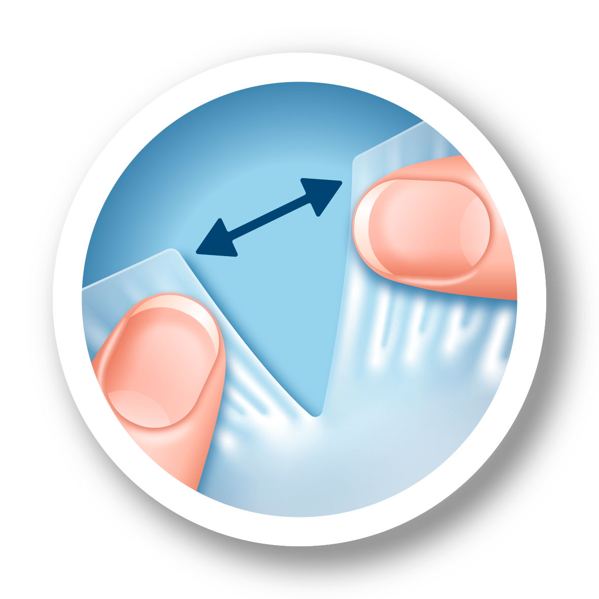 Illustration zeigt zwei Finger, die eine Frischhaltefolie auseinanderziehen für einfaches Handling.