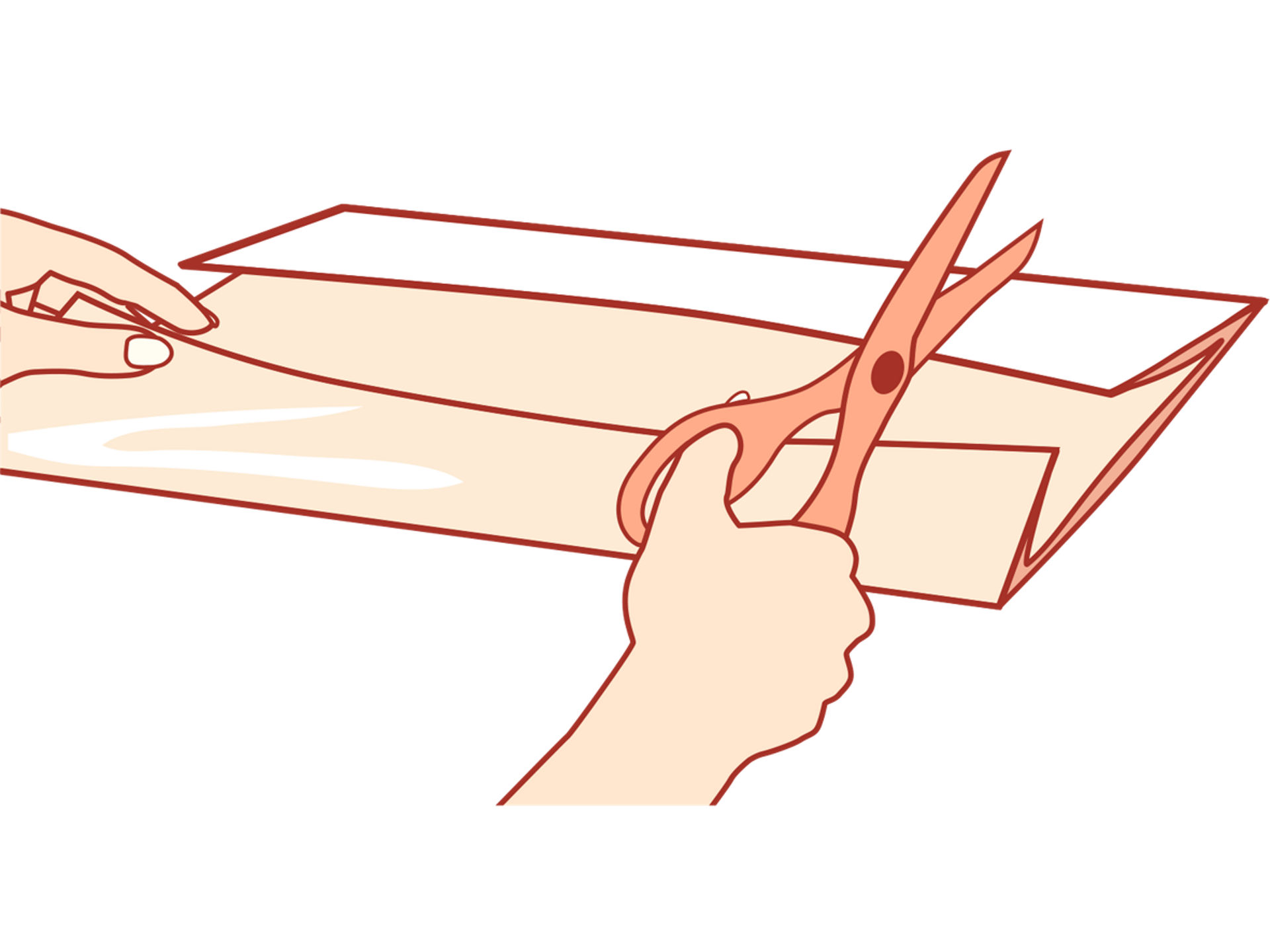 1 Illustration zeigt das Zuschneiden eines Toppits Bratschlauchs mit einer Schere auf einer Arbeitsfläche.