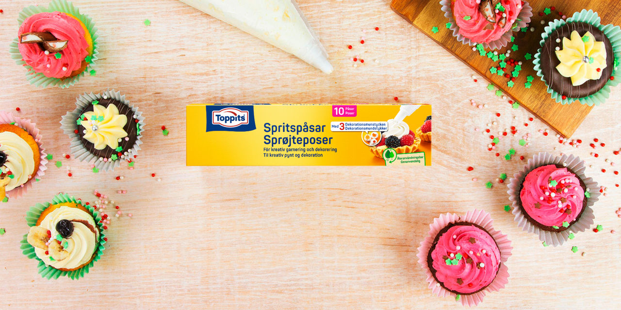 Upptäck Toppits spritspåsar – hygieniska, slitstarka och enkla att använda för all bakning och dekorering. Passar både nybörjare och proffs. Gör din bakning roligare med Toppits! 